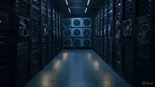 Massive data center with rows of GPU servers and advanced cooling systems
