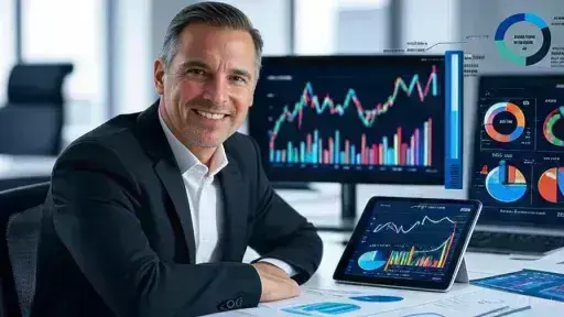Professional financial advisor showing investment charts on tablet